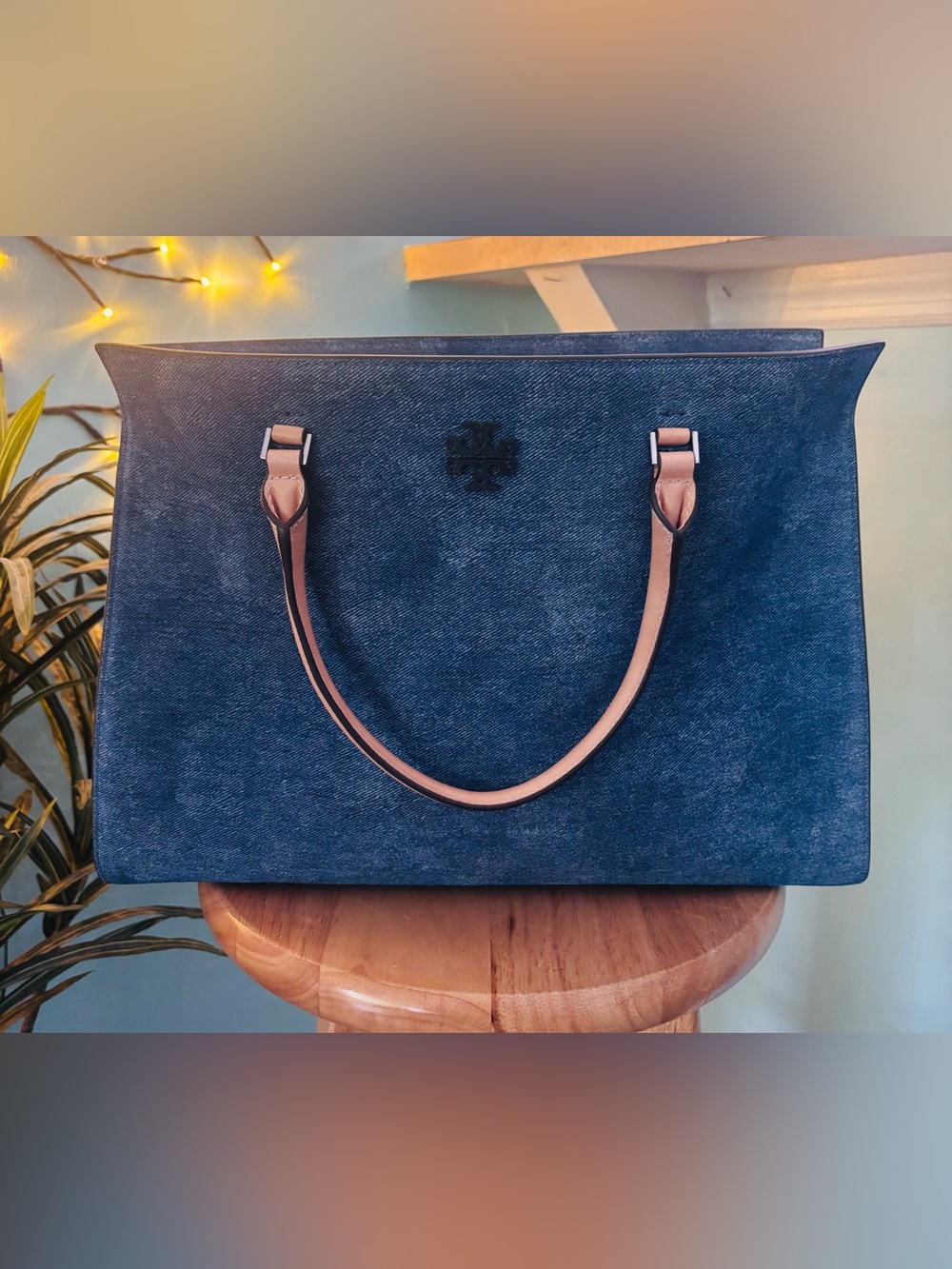 Tory Burch NWT Denim Suede Work Tote Bag - Picture 2 of 10